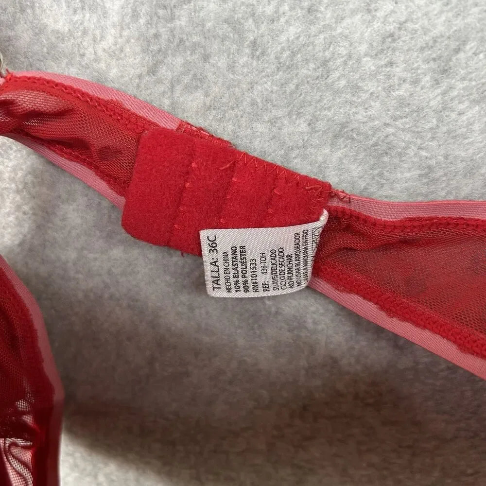 TALLA Women’s Size 36C Red Heart Padded Underwire Bra With Bow And Faux Pearl